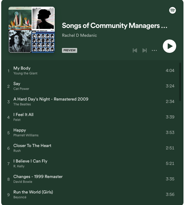 Spotify playlist from community managers from 2016