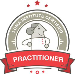 Luma Institute Certified Practitioner badge, human figure logo