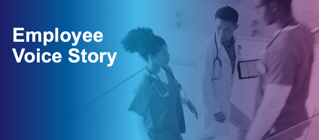 3 medical professionals passing each other on the stairs